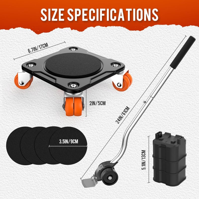 WOUOW Furniture Mover Ultra Plus with 10 Wheels – Upgraded Double-Wheel Design, Carbon Steel Panel Heavy Duty Dolly with Lifter, Max Load 3527 LBS, More Stable & Smoother Moves (6.7×6.7 in) - Image 5